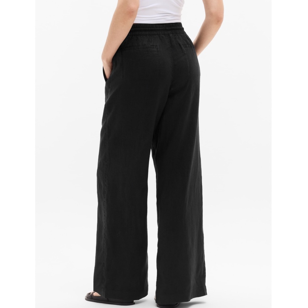 NWT Athleta Retreat Linen High Rise Wide-Leg Pant | Black - Picture 4 of 11